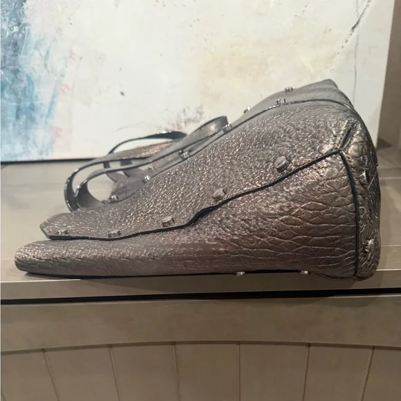 Jimmy Choo Metallic Bronze Pebble Leather Shopper Tote Bag Gently Used - Picture 6 of 13